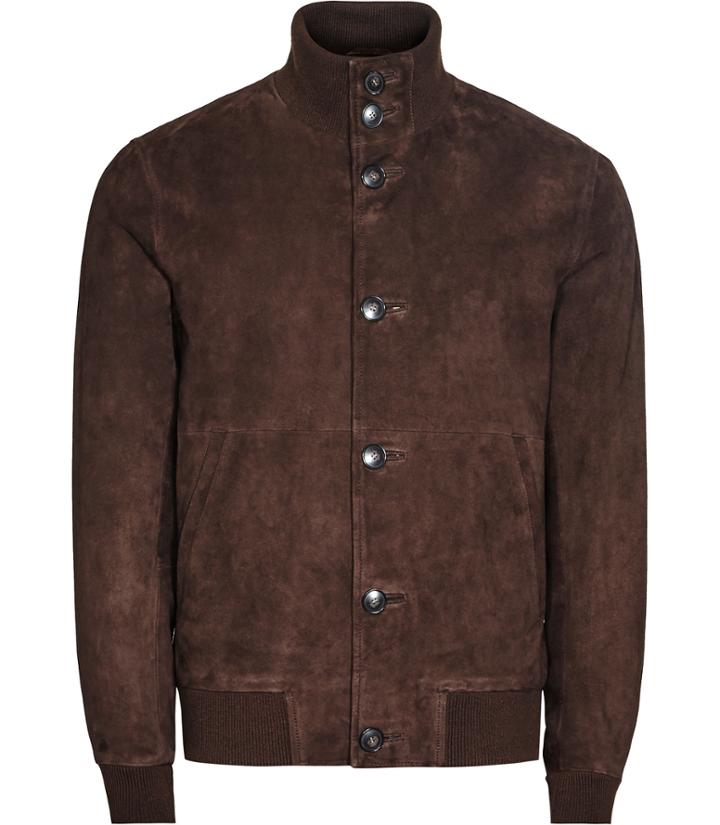 Reiss Espresso - Mens Button Suede Jacket In Brown, Size Xs