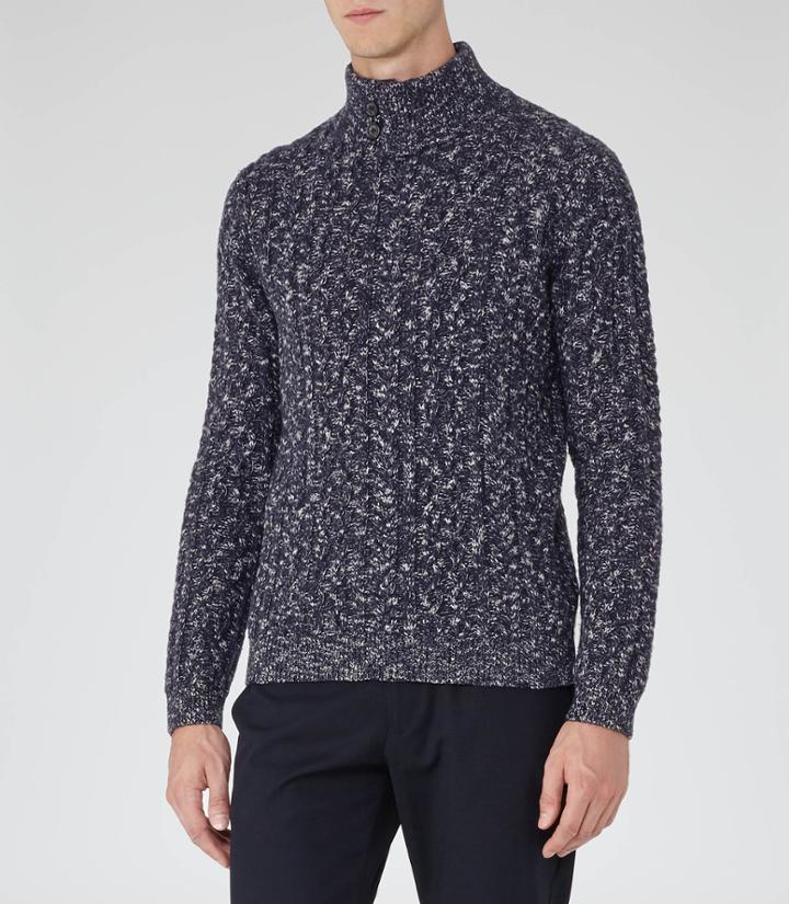 Reiss Anton - Funnel Neck Flecked Jumper In Blue, Mens, Size Xs