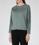 Reiss Ashleigh - Womens Embroidery Detail Top In Green, Size Xs