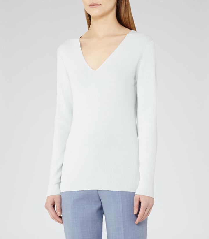 Reiss Alessa - Womens Knitted V-neck Top In Green, Size 4