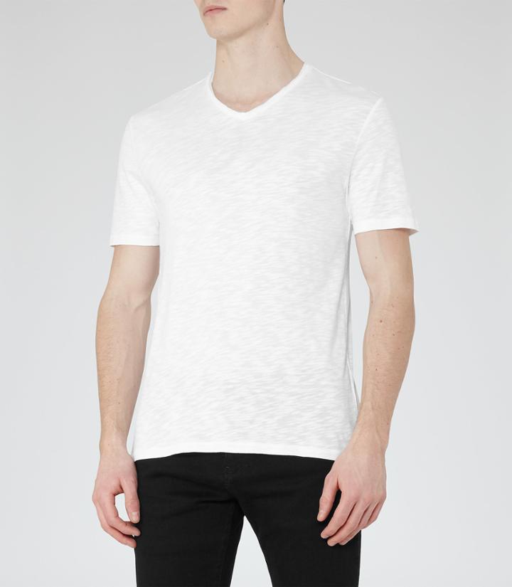 Reiss Joker - Slub V-neck T-shirt In White, Mens, Size Xs