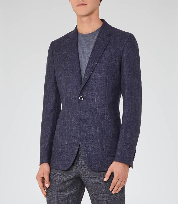 Reiss Eldo - Mens Mottled Weave Blazer In Blue, Size 34