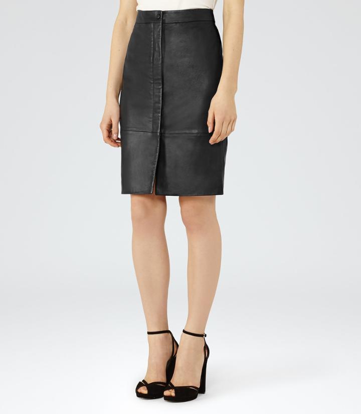 Reiss Cara - Leather Pencil Skirt In Black, Womens, Size 2