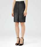 Reiss Cara - Leather Pencil Skirt In Black, Womens, Size 2