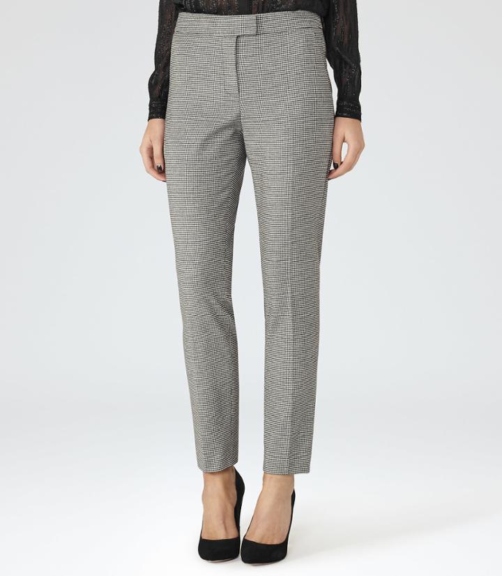 Reiss Azalea Trouser - Womens Houndstooth Tailored Trousers In White, Size 14