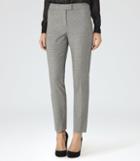 Reiss Azalea Trouser - Womens Houndstooth Tailored Trousers In White, Size 14