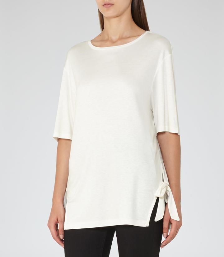 Reiss Hardy - Womens Tie-side Crew-neck Top In White, Size Xs