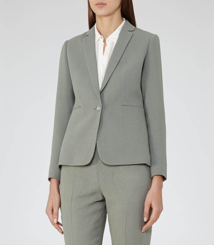Reiss Camila Jacket - Womens Textured Blazer In Green, Size 6