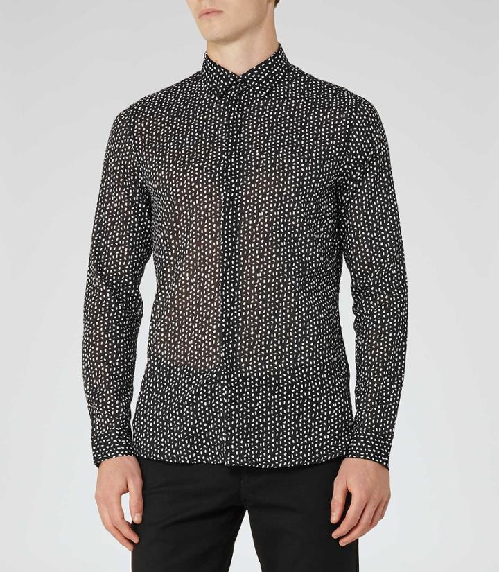 Reiss Patron - Mens Slim Printed Shirt In Black, Size S