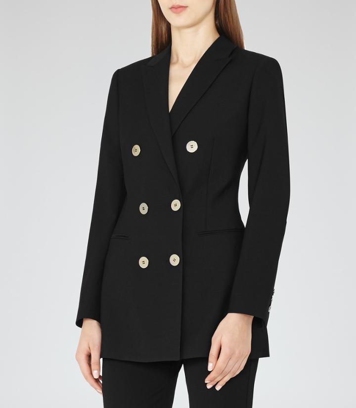 Reiss Vinnie - Womens Longline Double-breasted Blazer In Black, Size 4