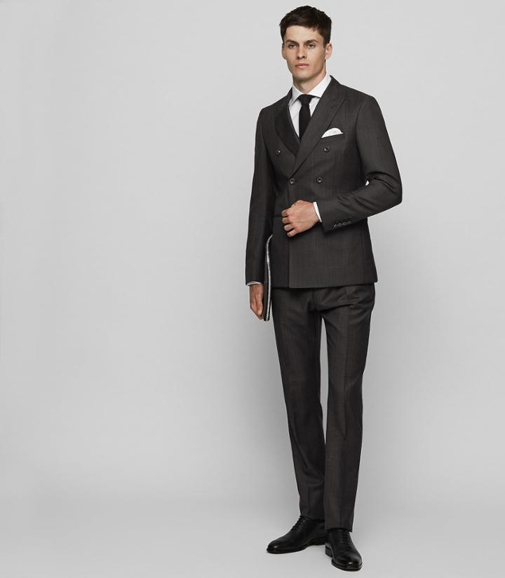 Reiss Lowell - Check Double Breasted Suit In Brown, Mens, Size 36