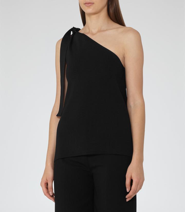 Reiss Henrieta - Womens One-shoulder Knitted Top In Black, Size Xs