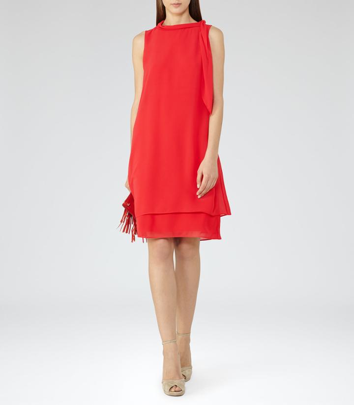 Reiss Aries - Womens Tie-neck Dress In Red, Size 6