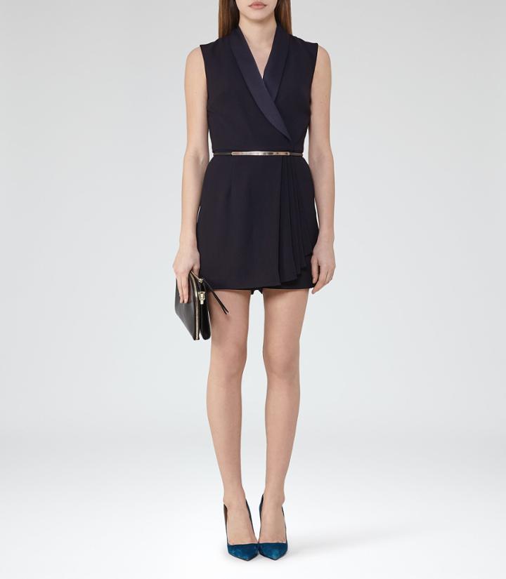 Reiss Bleiza - Wrap-front Playsuit In Blue, Womens, Size 2