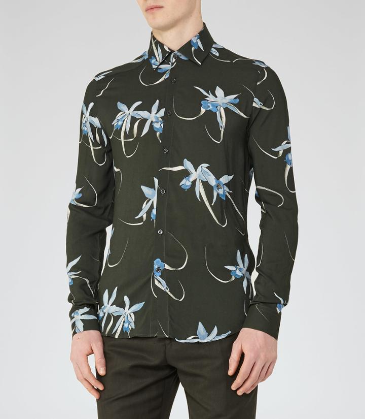 Reiss Oaker - Floral Print Shirt In Green, Mens, Size Xs