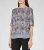 Reiss Chase - Printed Top In Blue, Womens, Size 2