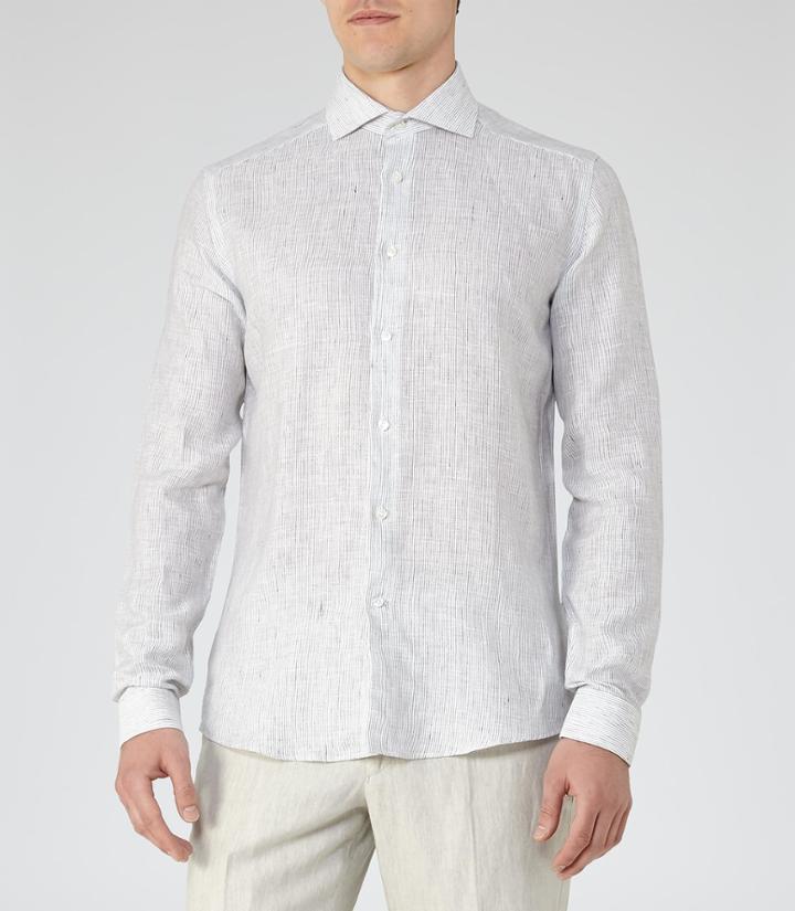 Reiss Jackson - Mens Linen Stripe Shirt In White, Size Xs
