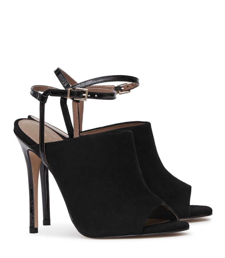 Reiss Rena - Suede Peep-toe Shoes In Black, Womens, Size 5