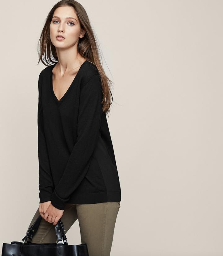 Reiss Sally - V-neck Jumper In Black, Womens, Size 0