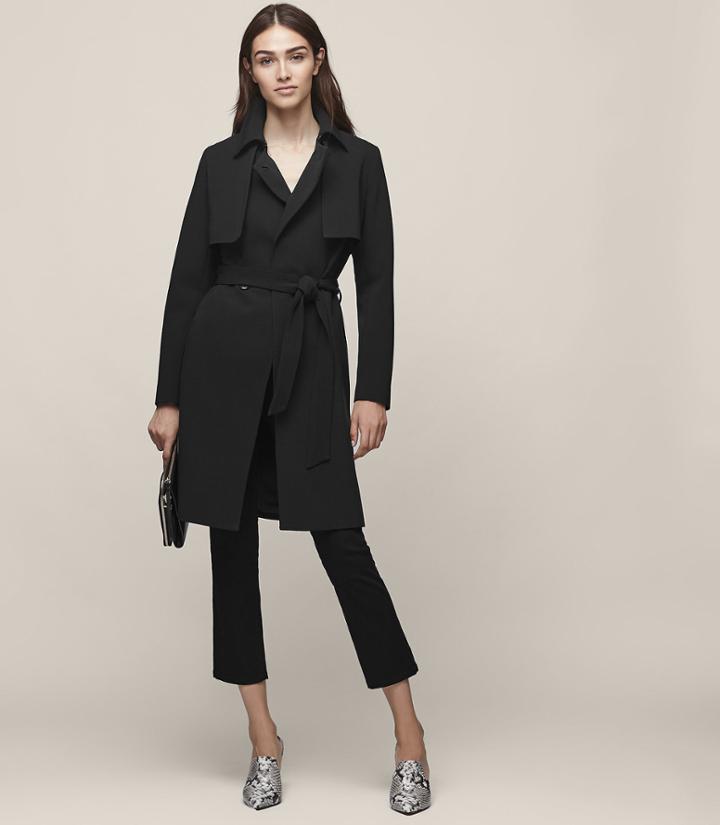 Reiss Somerset - Longline Trench Coat In Black, Womens, Size 2