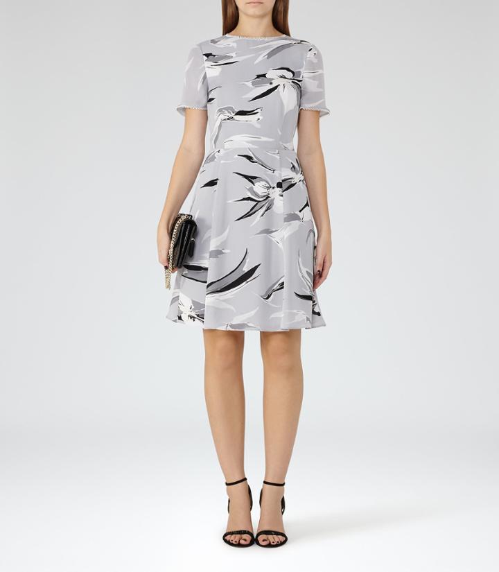 Reiss Bronte - Printed Dress In Black, Womens, Size 0