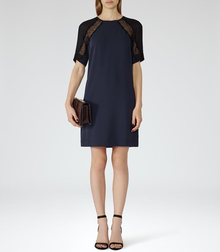 Reiss Karlotta - Womens Lace Detail Dress In Blue, Size 4