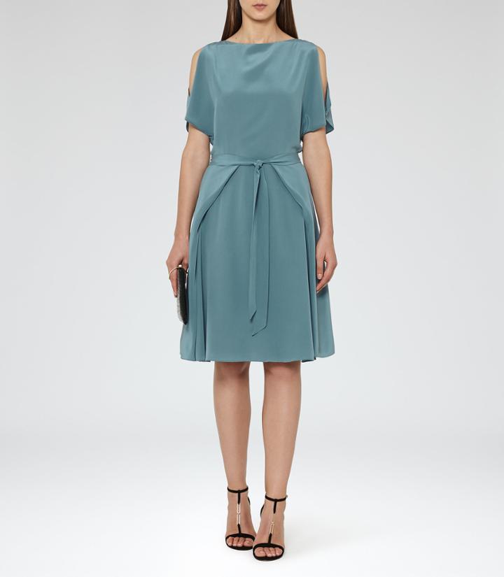 Reiss Mira - Womens Cold-shoulder Dress In Blue, Size 4