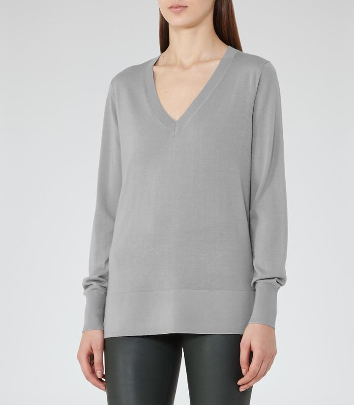 Reiss Laguna - Womens V-neck Jumper In Grey, Size 4