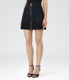 Reiss Felicity - Womens Suede Zip-front Skirt In Blue, Size 6