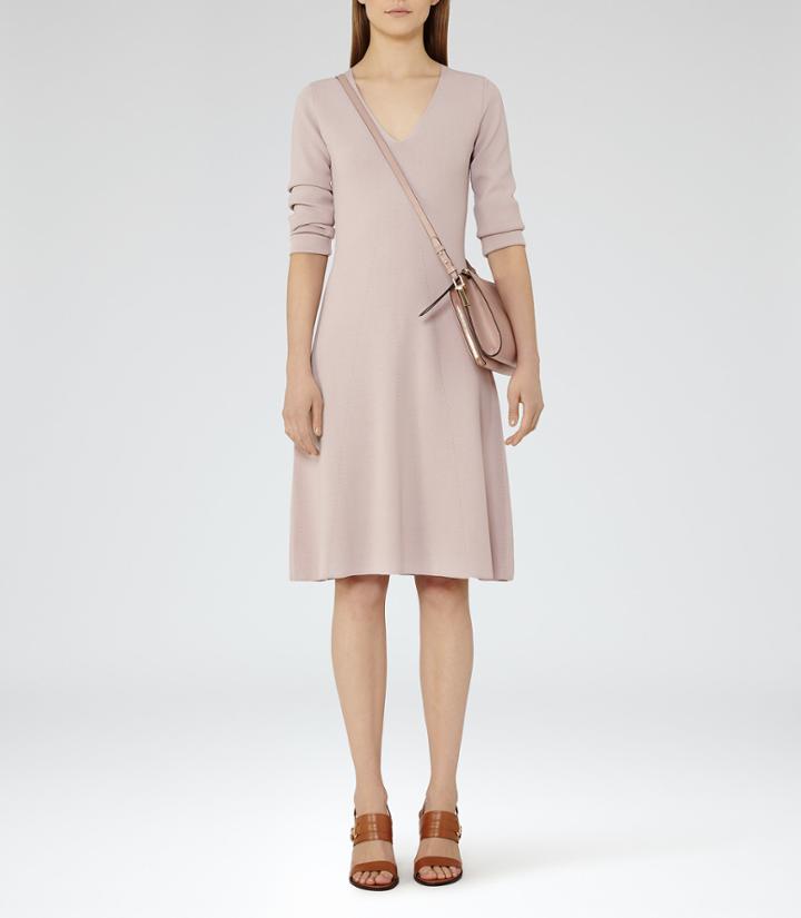Reiss Emelia - Knitted Fit And Flare Dress In Pink, Womens, Size 0
