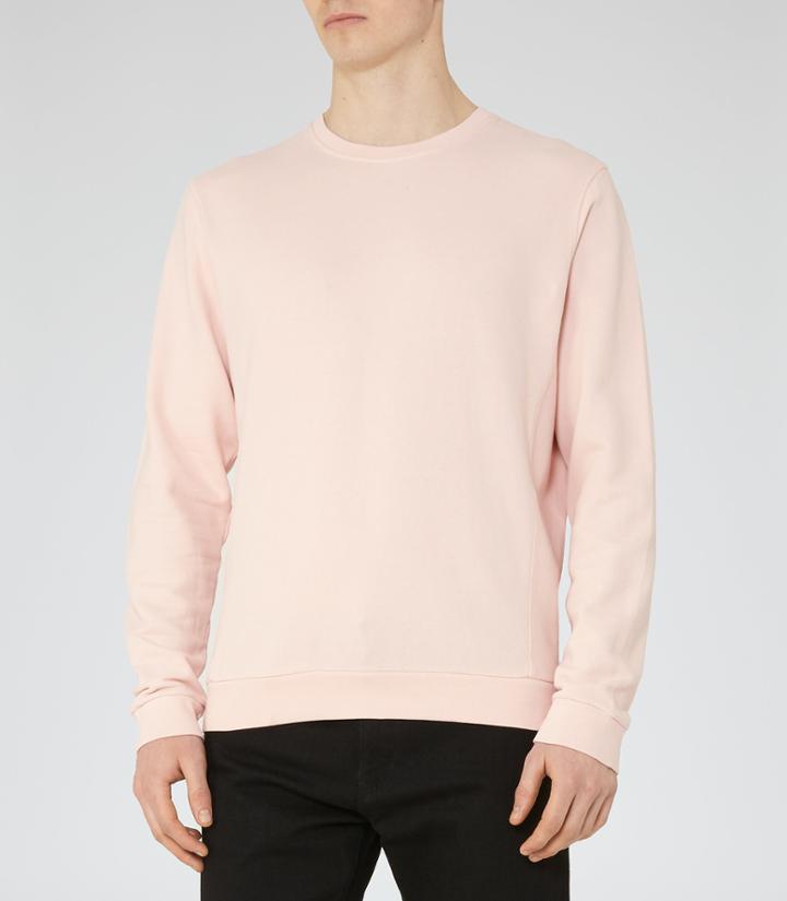 Reiss Fenton - Brushed Cotton Sweatshirt In Pink, Mens, Size S