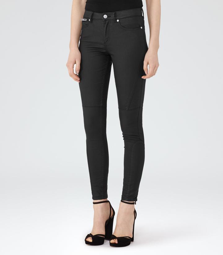 Reiss Alexis Coated - Womens Coated Biker Jeans In Black, Size 24