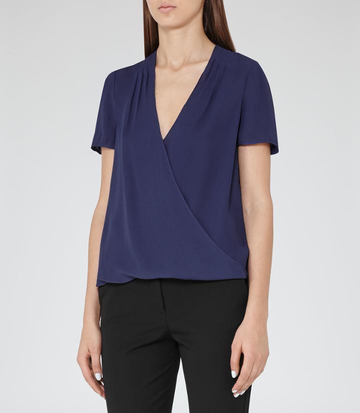 Reiss Bella - Womens Wrap Top In Blue, Size 4