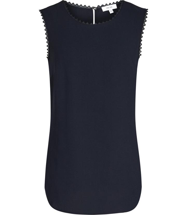 Reiss Acorn - Womens Lace-trimmed Tank Top In Blue, Size 4