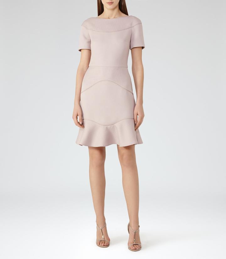 Reiss Hazel - Textured Fit And Flare Dress In Grey, Womens, Size 0