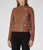 Reiss Alessia - Womens Leather Biker Jacket In Brown, Size 6