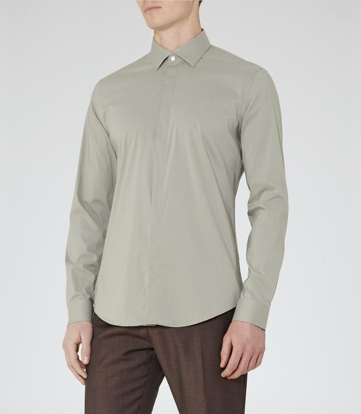 Reiss Mauro - Concealed Placket Shirt In Brown, Mens, Size Xs