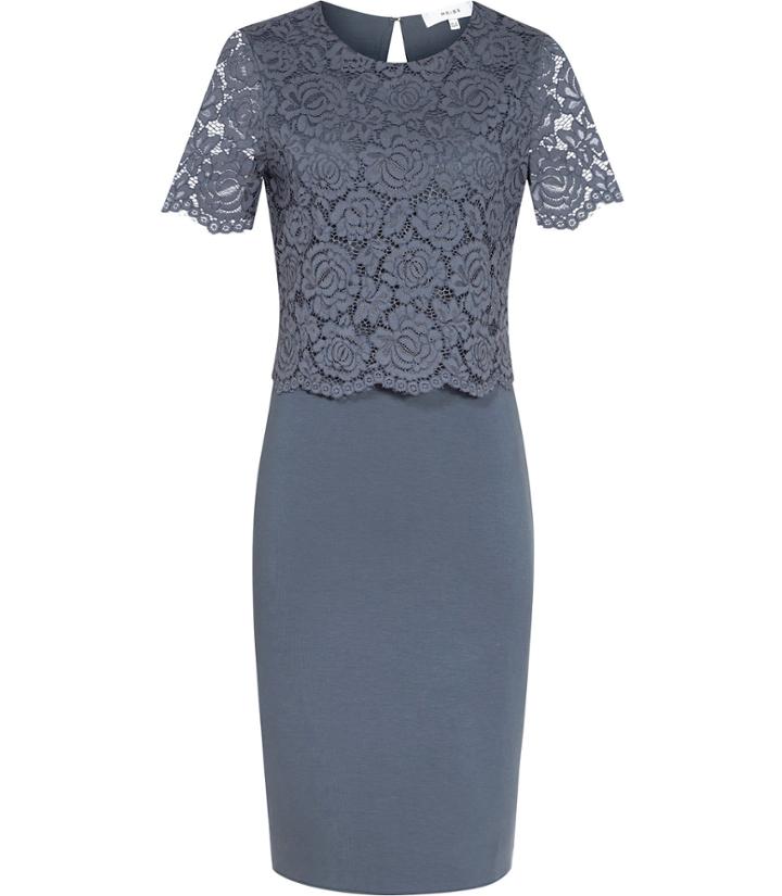 Reiss Darby - Womens Lace And Neoprene Dress In Blue, Size 4