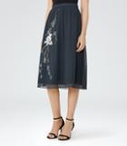 Reiss Adore - Womens Emroidered Skirt In Blue, Size 4