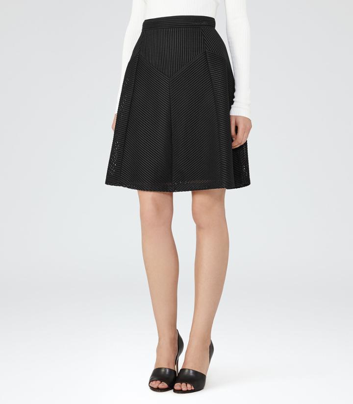 Reiss Amythist - Womens Textured A-line Skirt In Black, Size 4