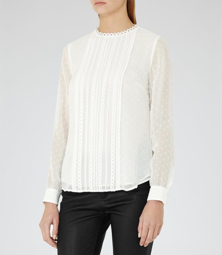 Reiss Alemenda - Lace Blouse In White, Womens, Size 2