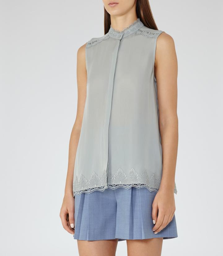 Reiss Ivory - Lace-detail Blouse In Green, Womens, Size 2