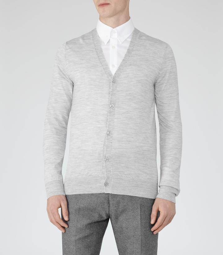 Reiss Walter - Mens Merino Wool Cardigan In Grey, Size S