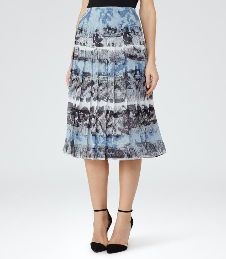 Reiss Rockie - Womens Printed Midi Skirt In Blue, Size 6