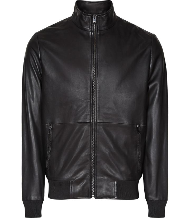 Reiss Blaze - Mens Leather Bomber Jacket In Black, Size S