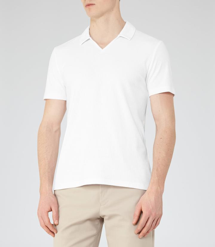 Reiss Charles - Ribbed Polo Shirt In White, Mens, Size S