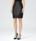 Reiss Kelsey - Leather And Lace Skirt In Black, Womens, Size 2