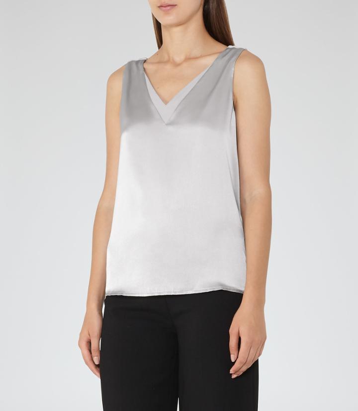 Reiss Coraline - Womens Silk Front Tank Top In Grey, Size Xs