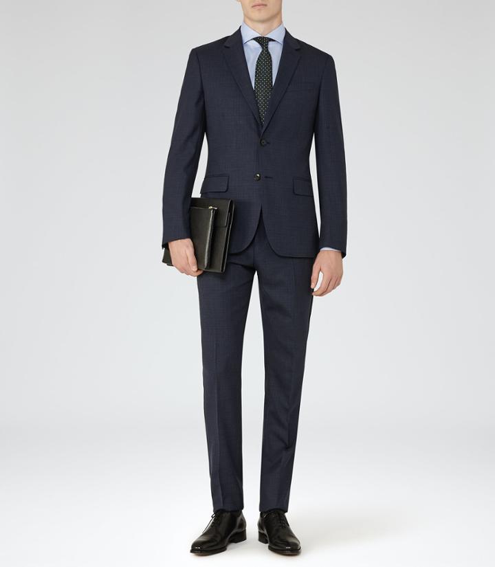 Reiss Trevin - Mens Tonal Check Suit In Blue, Size 38