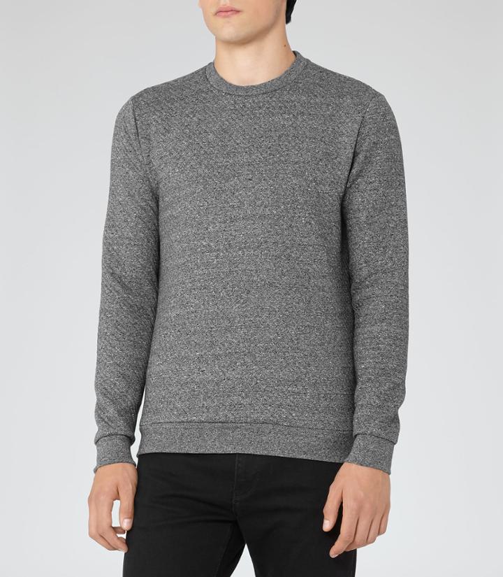 Reiss Buckley - Mens Quilted Sweatshirt In Grey, Size S